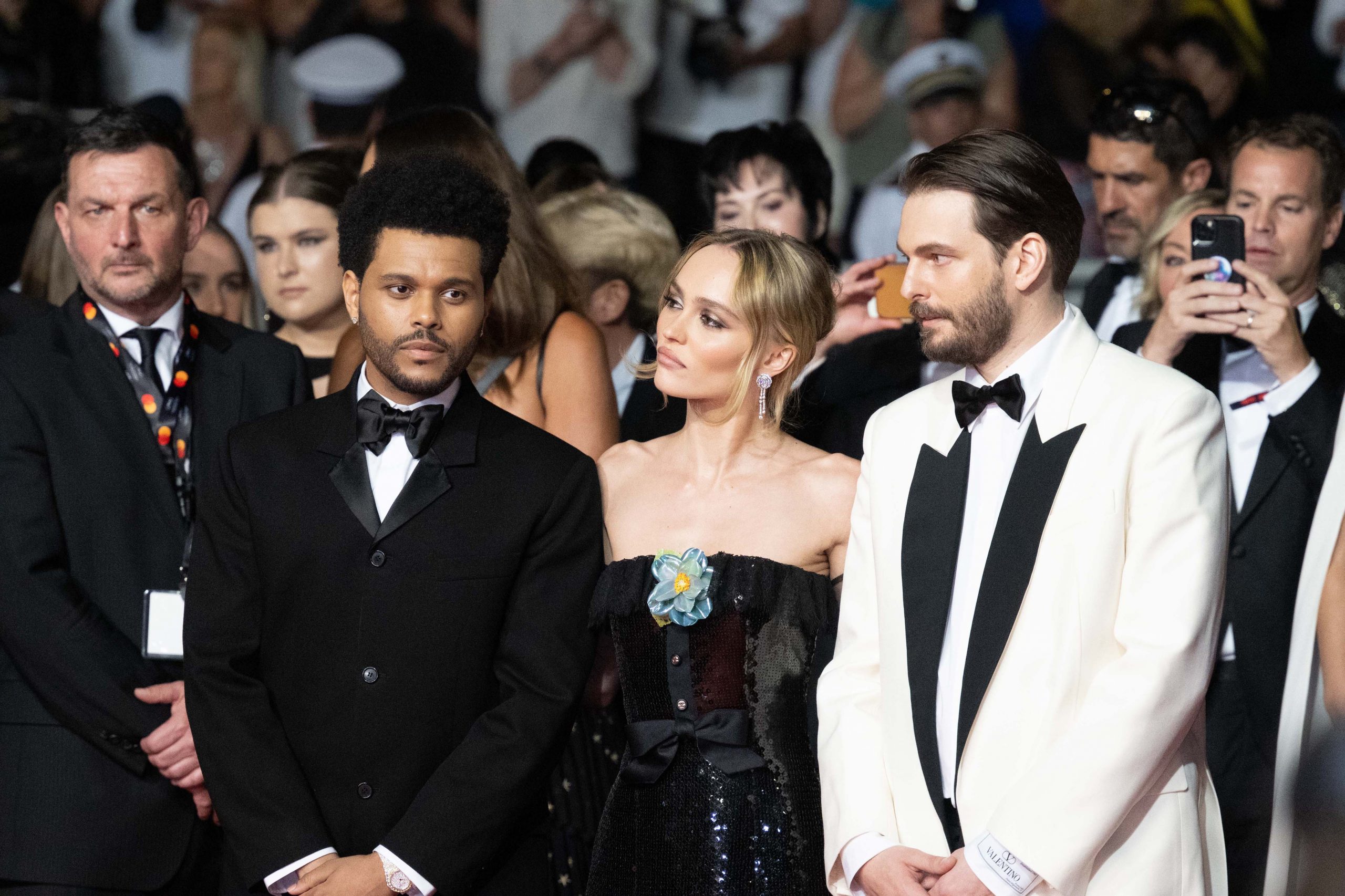 The Weeknd, Lily-Rose Depp and Director Sam Levinson arrive for the The Idol Premiere during the 76th Cannes Film Festival, 22 May, 2023.